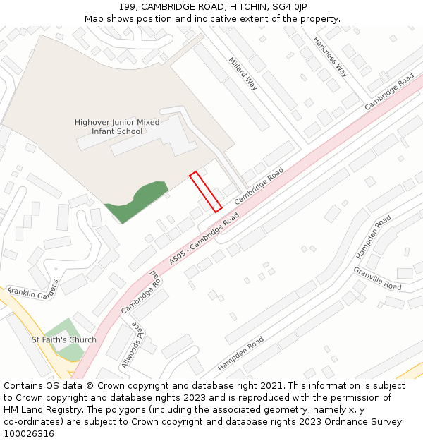 199, CAMBRIDGE ROAD, HITCHIN, SG4 0JP: Location map and indicative extent of plot