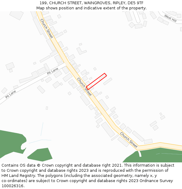 199, CHURCH STREET, WAINGROVES, RIPLEY, DE5 9TF: Location map and indicative extent of plot