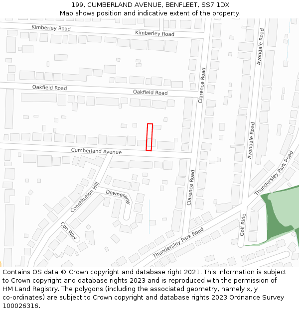 199, CUMBERLAND AVENUE, BENFLEET, SS7 1DX: Location map and indicative extent of plot
