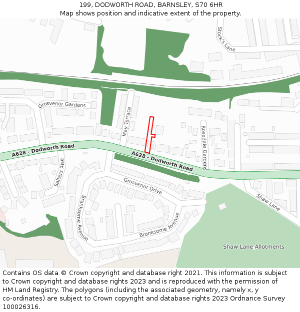 199, DODWORTH ROAD, BARNSLEY, S70 6HR: Location map and indicative extent of plot