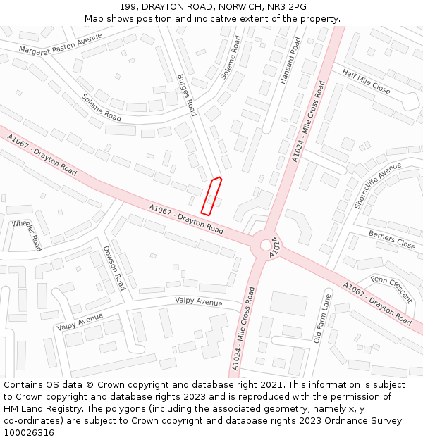 199, DRAYTON ROAD, NORWICH, NR3 2PG: Location map and indicative extent of plot