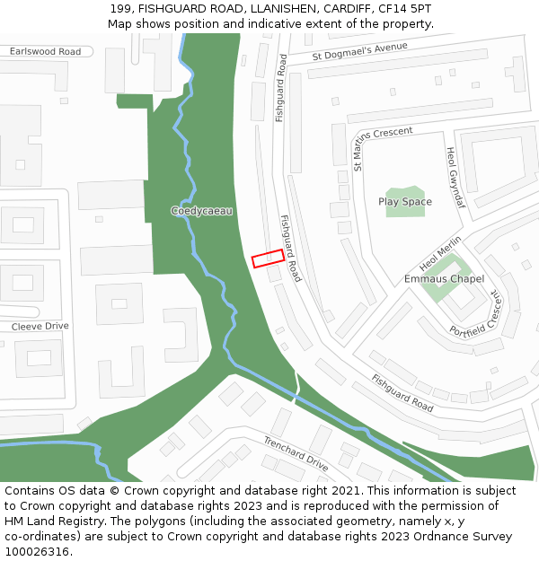 199, FISHGUARD ROAD, LLANISHEN, CARDIFF, CF14 5PT: Location map and indicative extent of plot