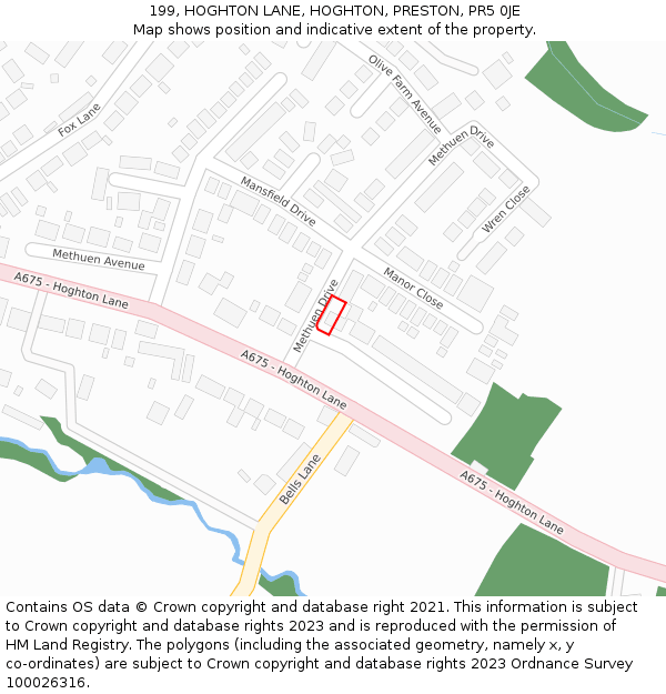 199, HOGHTON LANE, HOGHTON, PRESTON, PR5 0JE: Location map and indicative extent of plot