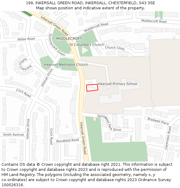 199, INKERSALL GREEN ROAD, INKERSALL, CHESTERFIELD, S43 3SE: Location map and indicative extent of plot