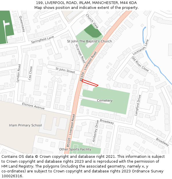 199, LIVERPOOL ROAD, IRLAM, MANCHESTER, M44 6DA: Location map and indicative extent of plot