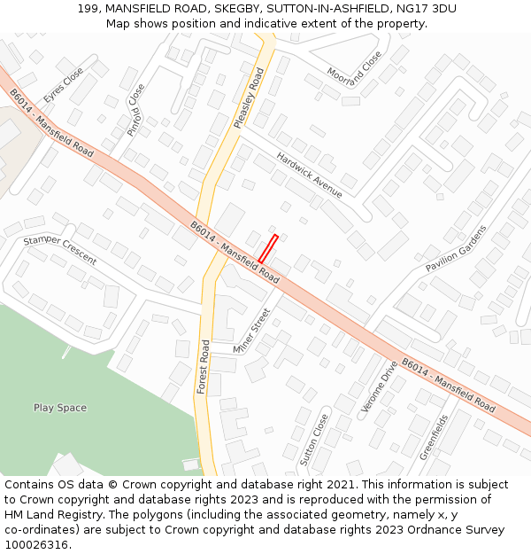 199, MANSFIELD ROAD, SKEGBY, SUTTON-IN-ASHFIELD, NG17 3DU: Location map and indicative extent of plot