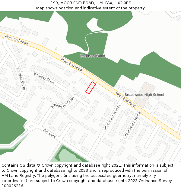 199, MOOR END ROAD, HALIFAX, HX2 0RS: Location map and indicative extent of plot