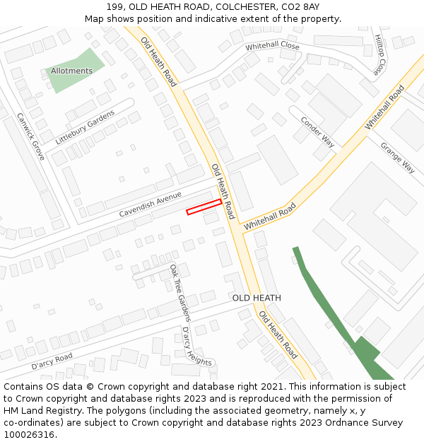 199, OLD HEATH ROAD, COLCHESTER, CO2 8AY: Location map and indicative extent of plot