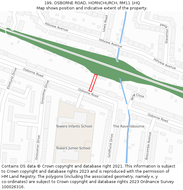 199, OSBORNE ROAD, HORNCHURCH, RM11 1HQ: Location map and indicative extent of plot