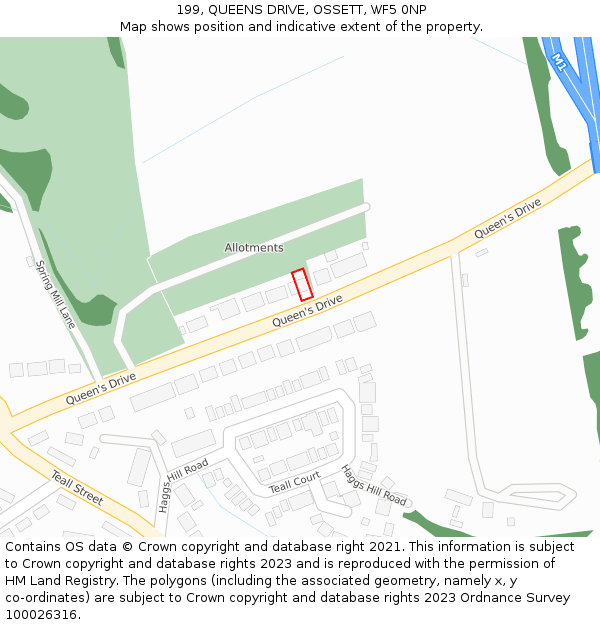 199, QUEENS DRIVE, OSSETT, WF5 0NP: Location map and indicative extent of plot