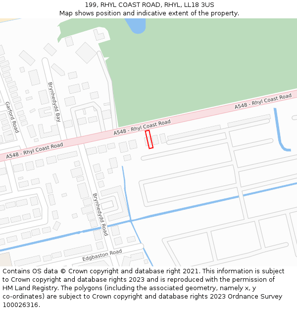 199, RHYL COAST ROAD, RHYL, LL18 3US: Location map and indicative extent of plot