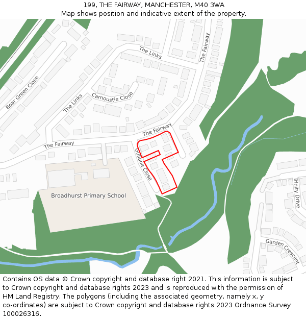 199, THE FAIRWAY, MANCHESTER, M40 3WA: Location map and indicative extent of plot