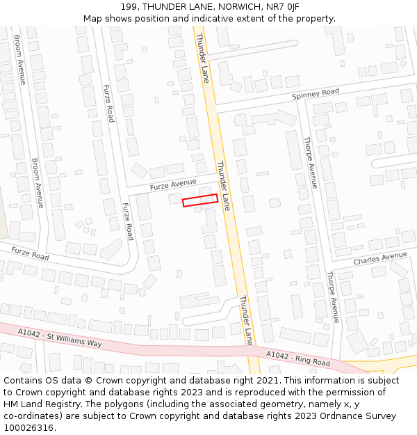 199, THUNDER LANE, NORWICH, NR7 0JF: Location map and indicative extent of plot
