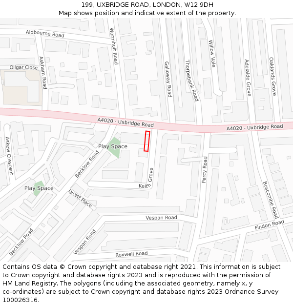 199, UXBRIDGE ROAD, LONDON, W12 9DH: Location map and indicative extent of plot