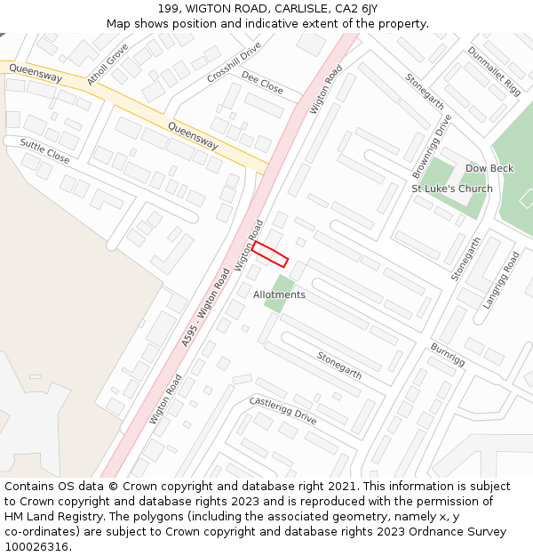 199, WIGTON ROAD, CARLISLE, CA2 6JY: Location map and indicative extent of plot