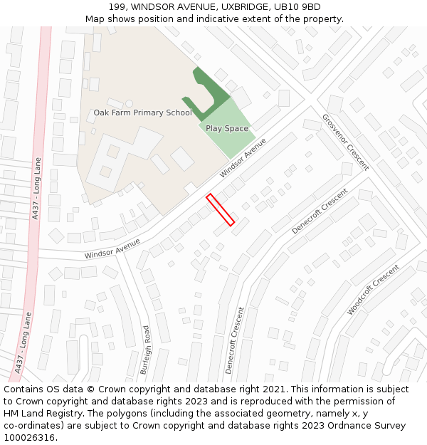 199, WINDSOR AVENUE, UXBRIDGE, UB10 9BD: Location map and indicative extent of plot