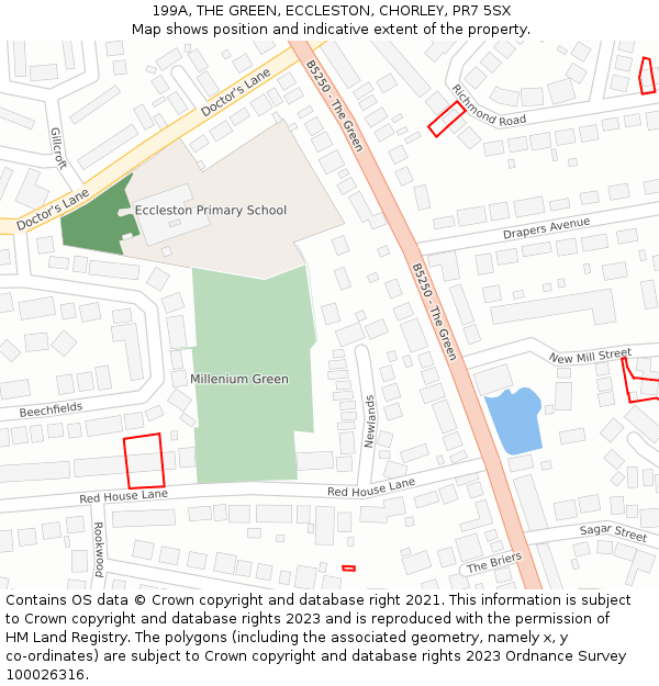 199A, THE GREEN, ECCLESTON, CHORLEY, PR7 5SX: Location map and indicative extent of plot