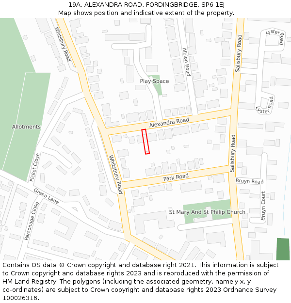 19A, ALEXANDRA ROAD, FORDINGBRIDGE, SP6 1EJ: Location map and indicative extent of plot