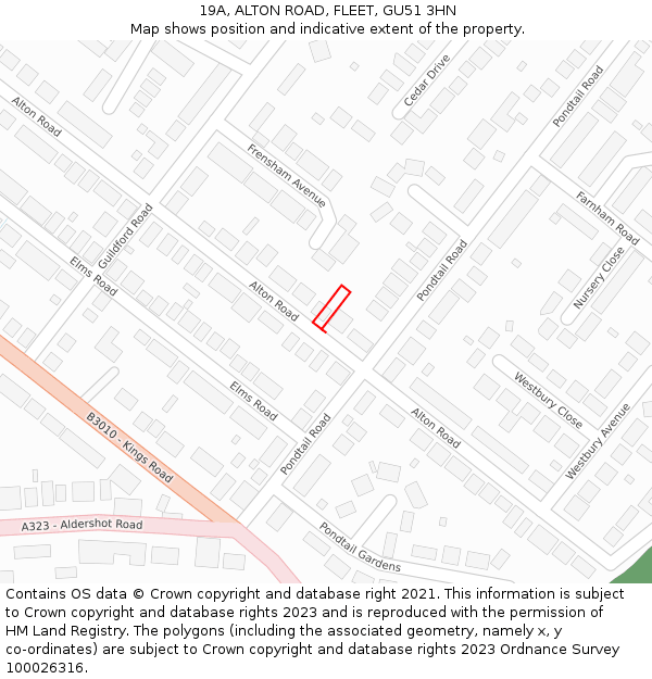 19A, ALTON ROAD, FLEET, GU51 3HN: Location map and indicative extent of plot