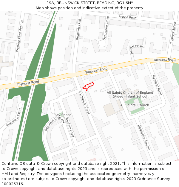 19A, BRUNSWICK STREET, READING, RG1 6NY: Location map and indicative extent of plot