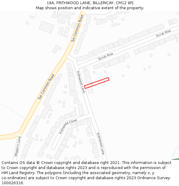 19A, FRITHWOOD LANE, BILLERICAY, CM12 9PJ: Location map and indicative extent of plot