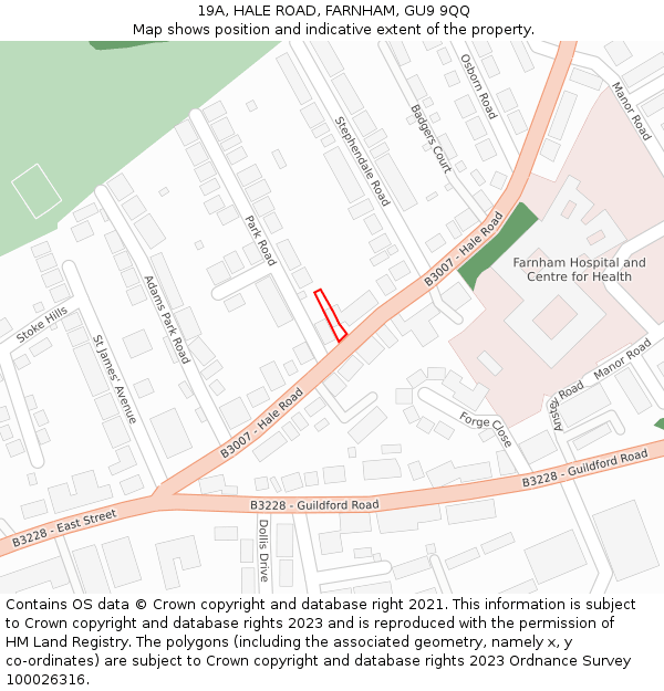 19A, HALE ROAD, FARNHAM, GU9 9QQ: Location map and indicative extent of plot