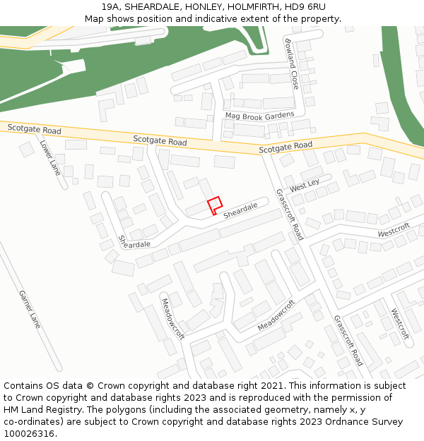 19A, SHEARDALE, HONLEY, HOLMFIRTH, HD9 6RU: Location map and indicative extent of plot