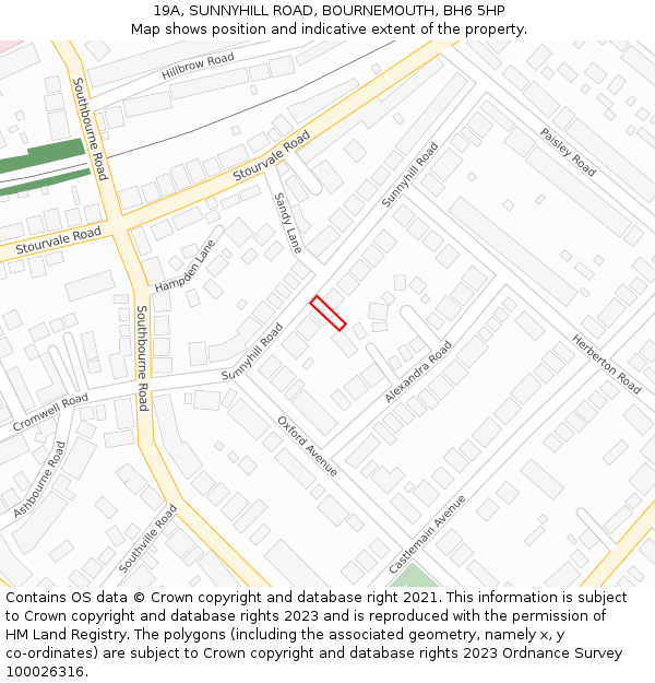 19A, SUNNYHILL ROAD, BOURNEMOUTH, BH6 5HP: Location map and indicative extent of plot