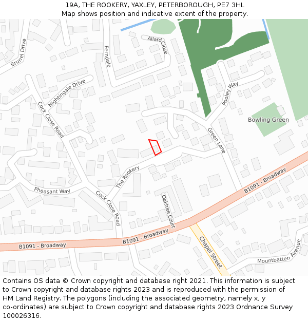 19A, THE ROOKERY, YAXLEY, PETERBOROUGH, PE7 3HL: Location map and indicative extent of plot