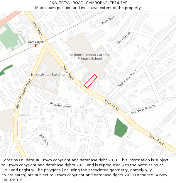 19A, TREVU ROAD, CAMBORNE, TR14 7AE: Location map and indicative extent of plot