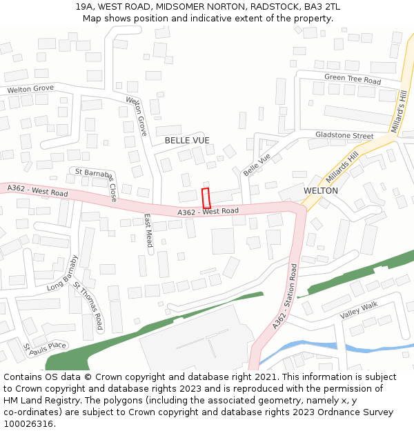 19A, WEST ROAD, MIDSOMER NORTON, RADSTOCK, BA3 2TL: Location map and indicative extent of plot