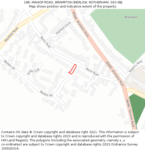 19B, MANOR ROAD, BRAMPTON BIERLOW, ROTHERHAM, S63 6BJ: Location map and indicative extent of plot