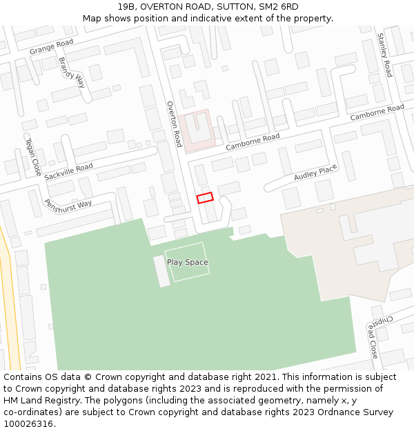 19B, OVERTON ROAD, SUTTON, SM2 6RD: Location map and indicative extent of plot