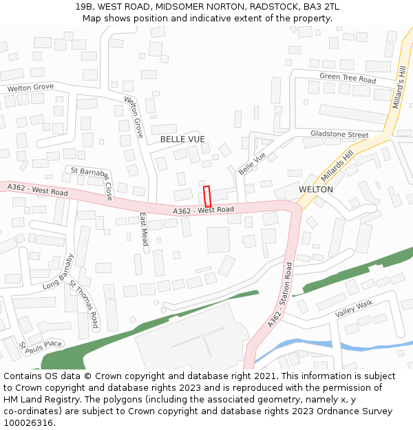 19B, WEST ROAD, MIDSOMER NORTON, RADSTOCK, BA3 2TL: Location map and indicative extent of plot