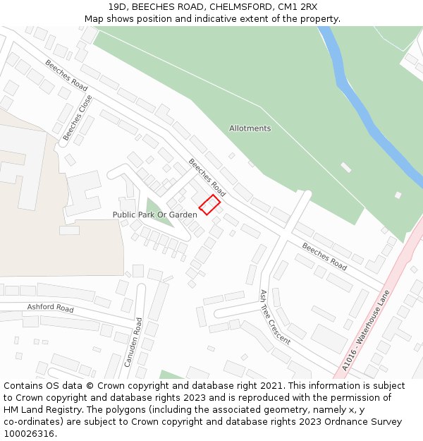 19D, BEECHES ROAD, CHELMSFORD, CM1 2RX: Location map and indicative extent of plot