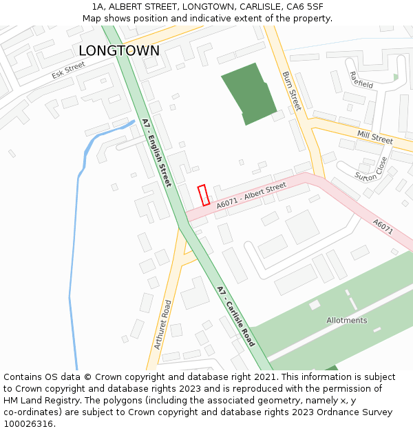 1A, ALBERT STREET, LONGTOWN, CARLISLE, CA6 5SF: Location map and indicative extent of plot