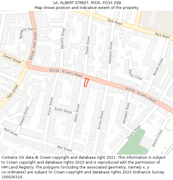1A, ALBERT STREET, RYDE, PO33 2SB: Location map and indicative extent of plot