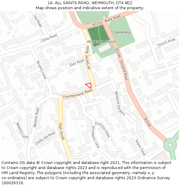 1A, ALL SAINTS ROAD, WEYMOUTH, DT4 9EZ: Location map and indicative extent of plot
