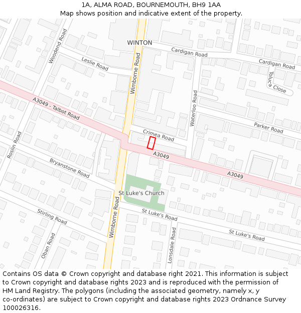 1A, ALMA ROAD, BOURNEMOUTH, BH9 1AA: Location map and indicative extent of plot
