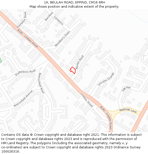 1A, BEULAH ROAD, EPPING, CM16 6RH: Location map and indicative extent of plot