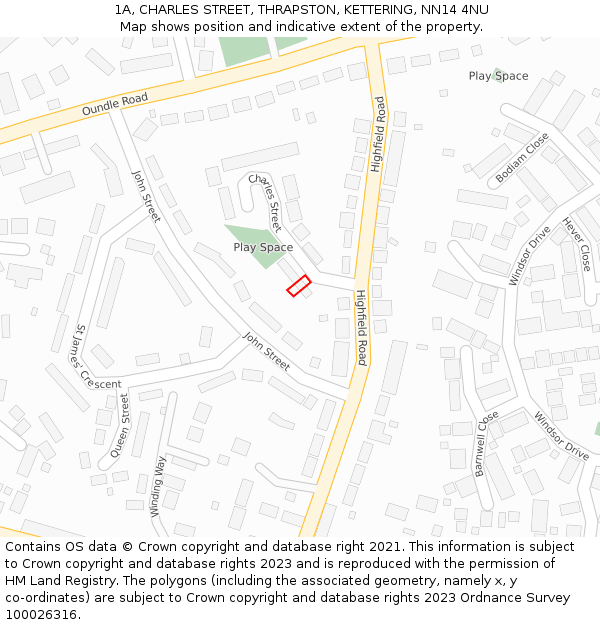 1A, CHARLES STREET, THRAPSTON, KETTERING, NN14 4NU: Location map and indicative extent of plot