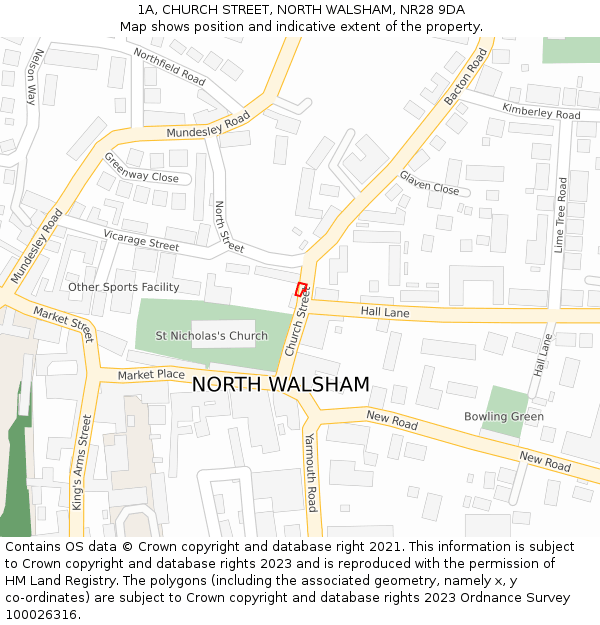 1A, CHURCH STREET, NORTH WALSHAM, NR28 9DA: Location map and indicative extent of plot