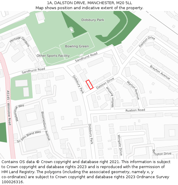 1A, DALSTON DRIVE, MANCHESTER, M20 5LL: Location map and indicative extent of plot