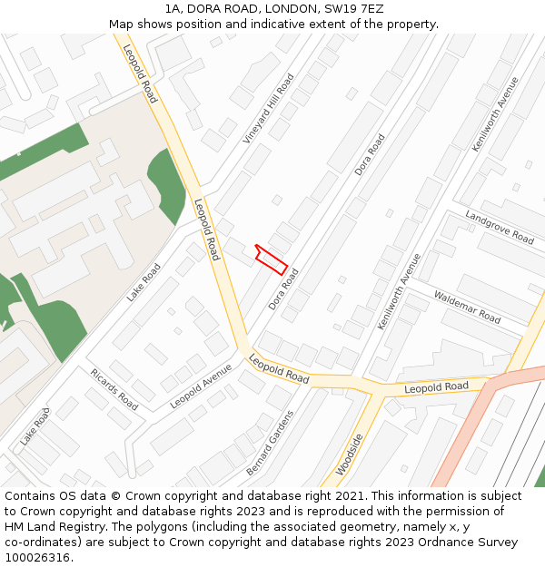 1A, DORA ROAD, LONDON, SW19 7EZ: Location map and indicative extent of plot