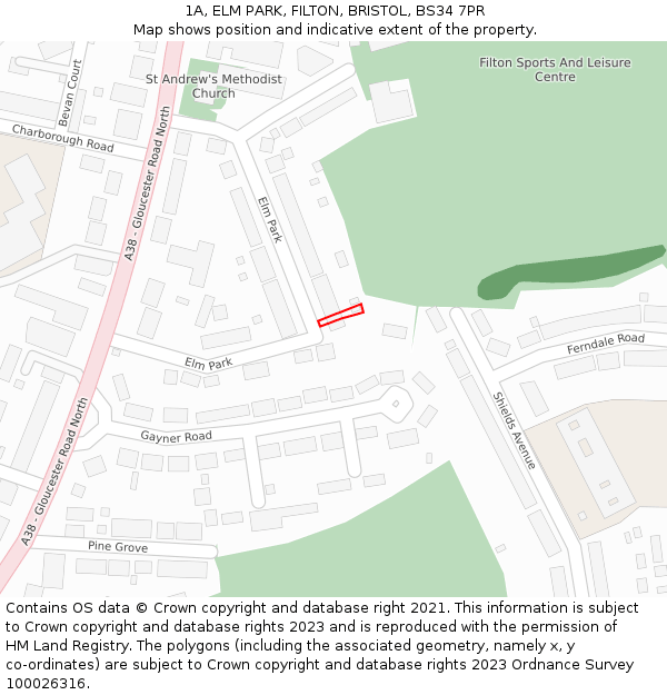 1A, ELM PARK, FILTON, BRISTOL, BS34 7PR: Location map and indicative extent of plot