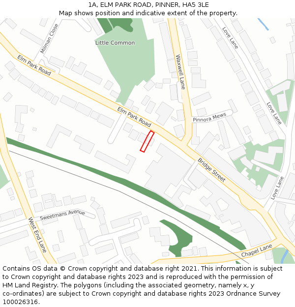 1A, ELM PARK ROAD, PINNER, HA5 3LE: Location map and indicative extent of plot