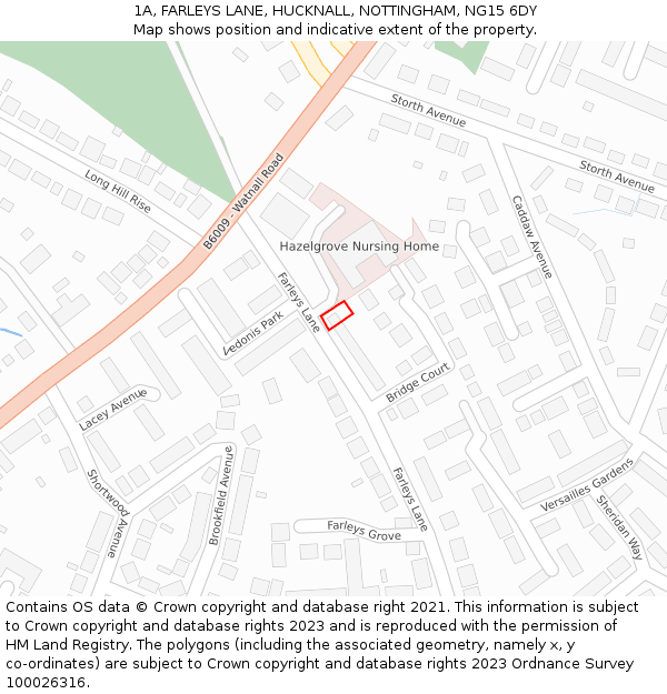 1A, FARLEYS LANE, HUCKNALL, NOTTINGHAM, NG15 6DY: Location map and indicative extent of plot