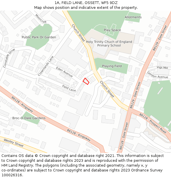 1A, FIELD LANE, OSSETT, WF5 9DZ: Location map and indicative extent of plot