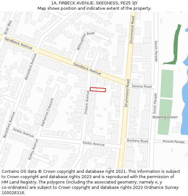 1A, FIRBECK AVENUE, SKEGNESS, PE25 3JY: Location map and indicative extent of plot