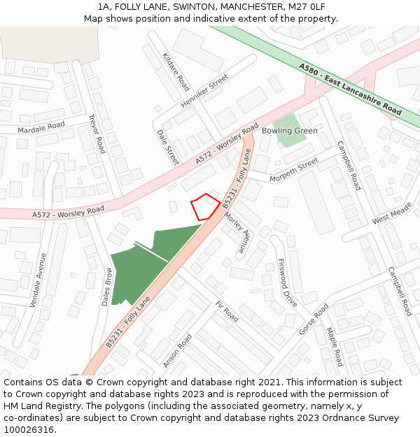 1A, FOLLY LANE, SWINTON, MANCHESTER, M27 0LF: Location map and indicative extent of plot
